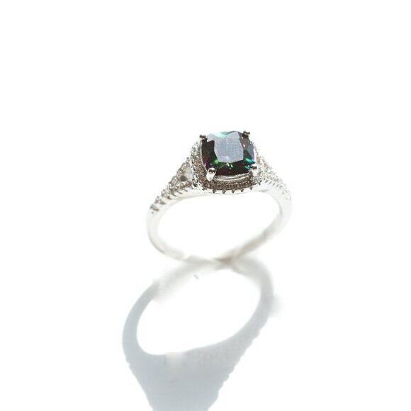 Zales Jewelry - Zales Silver Ring with Dark Green Stone